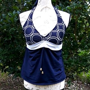 Catalina Swimsuit Tankini Top Black, Navy & White